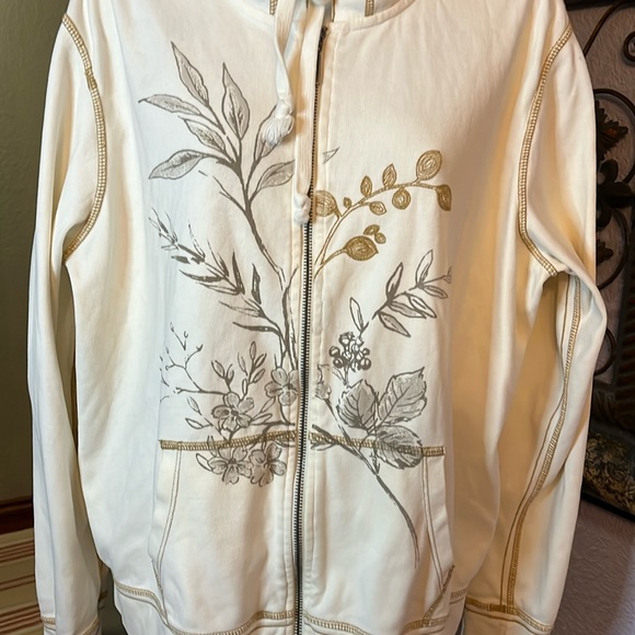 Cutest Eddie Bauer Cream Embroidery Knit Zip  hoodie  Sz XL - Picture 2 of 12